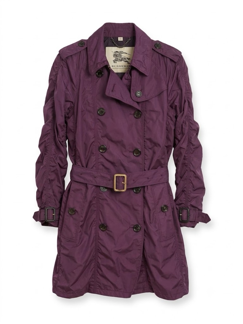 Burberry London ruched trench coat lightweight size 10 burgundy/plum color